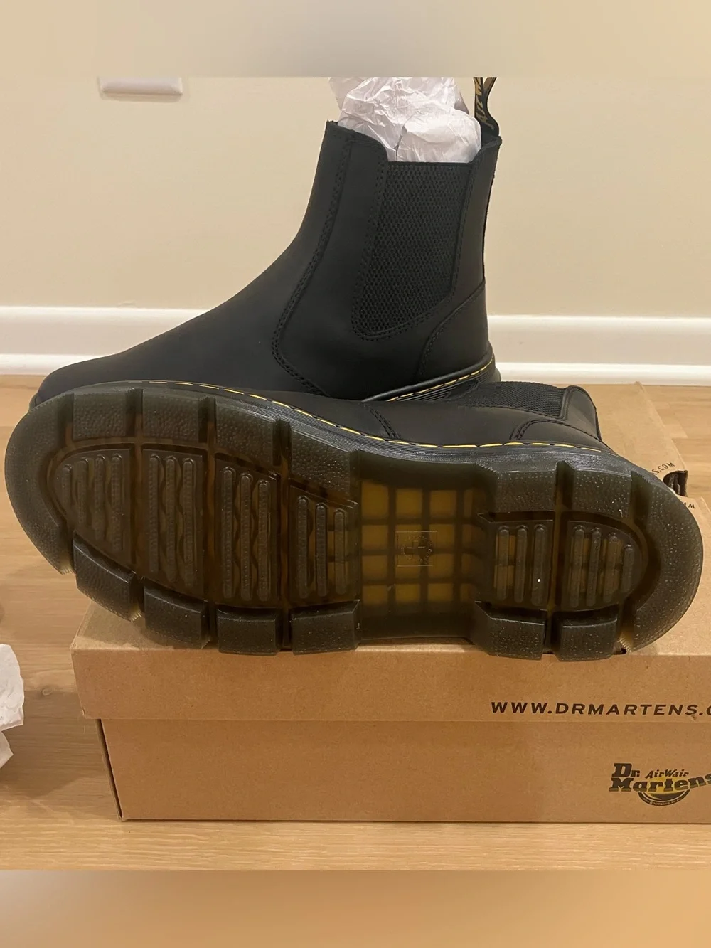 NIB Dr. Martens Black Chelsea Platform Boots with Yellow Stitching